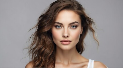 Naklejka premium Portrait of attractive caucasian woman for beauty skin care ad concept on plain white background from Generative AI