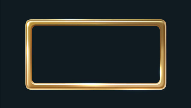 Big Gold Rectangle Frame Isolated On Black Back