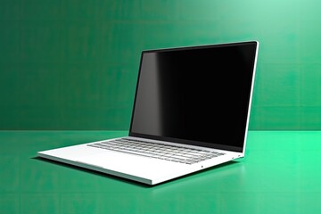 White laptop or notebook computer mockup with a blank green screen and a green background. suitable for the part of your design
