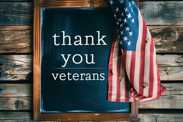 Fototapeta na wymiar blackboard with the text Thank You Veterans and an American flag