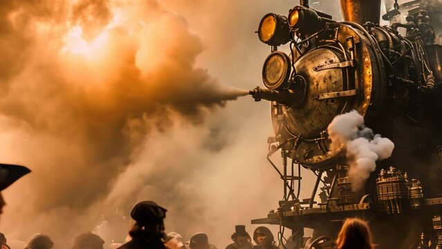 Steam train puff the smoke out during the industrial revolution