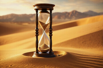 sand glass countdown with desert landscape sand clock in desert time running out concept sand watch...