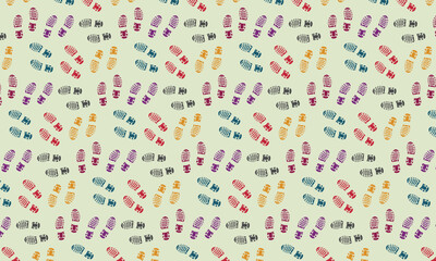 Shoes Footprints Pattern. Seamless pattern with colorful footprints against light brown background. Seamless pattern of footprints. Can be used in textile and other stuff. Colors are editable. EPS. 