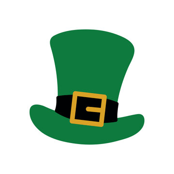 leprechaun green top hat with gold buckle for St Patrick's Day, flat vector illustration