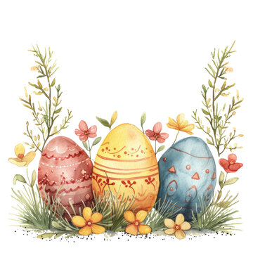 cute pastel colors watercolor easter border isolated