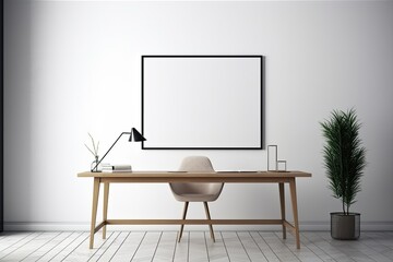 White frame mockup with a white wall and a horizontal orientation