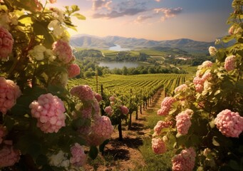 Naklejka premium Grapevine Haven: A Serene Vineyard Scene