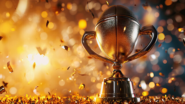 Champion golden trophy for winner background. Success and achievement concept. Sport and cup award theme with copy space - AI Generated