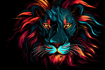 Colorful Neon Lion Illustration.