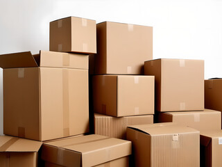 Stack of empty paper boxes for product packaging and delivery