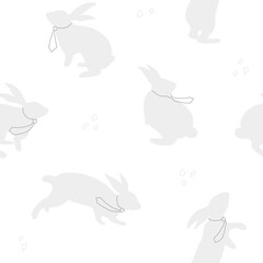 Rabbit with necktie seamless pattern. Cute bunny illustration.
