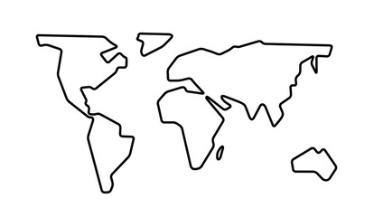 Simple Hand Drawn World Map Contour Silhouette