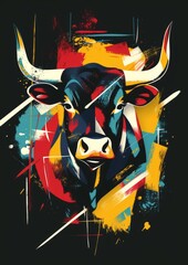 T-shirt design featuring representation of a bull