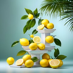 Background lemon podium product fruit platform cosmetic scene display citrus yellow, Ai Generated