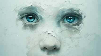Blue Eyes Peering Through Textured White Art