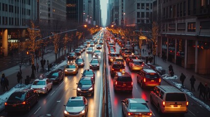 Fototapeta na wymiar Winter Evening Traffic in City
