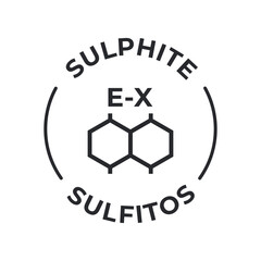 Simple Isolated Vector Logo Badge Ingredient Warning Label. Colorful Allergens icons. Food Intolerance Sulphite. Written in Spanish and English