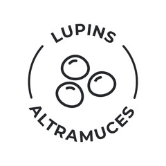 Obraz premium Simple Isolated Vector Logo Badge Ingredient Warning Label. Allergens icons. Food Intolerance Lupins. Written in Spanish and English