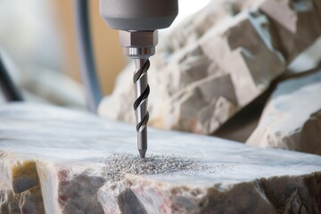 closeup of a diamondtipped drill boring into marble