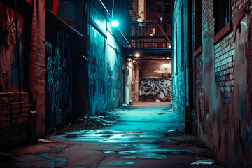 Fototapeta premium Urban Noir: Dimly Lit Downtown Alley