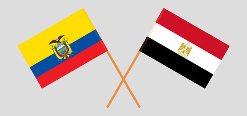 Crossed flags of Ecuador and Egypt. Official colors. Correct proportion