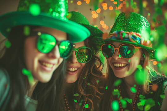St. Patrick's Day Celebration, Cheerful Group in Green