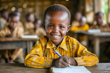 Determined Young Scholar Smiles While Taking Notes