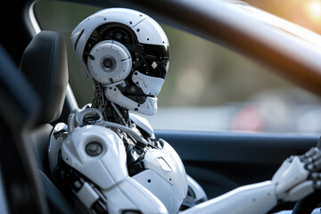 Fototapeta premium Automated Travel: Android Rides with Precision