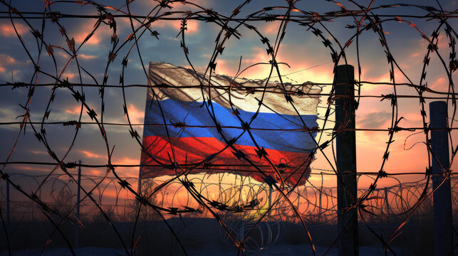 Guarded Heritage: Russian Flag Amidst Barriers