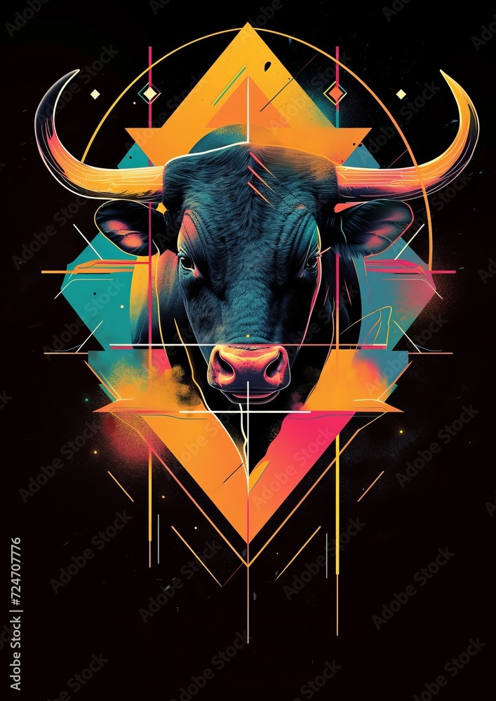 Wall mural T-shirt design featuring representation of a flaming angry bull