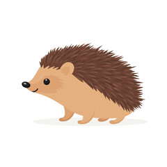 Flat Vector Cute Hedgehog. Little Hedgehog Icon. Adorable Walking Hedgehog Cartoon Character Isolated on White Background, Side View