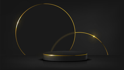 3D Black Pedestal Podium With Golden Line