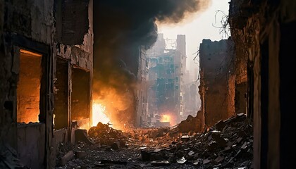 Destroyed city in an active warzone - obrazy, fototapety, plakaty