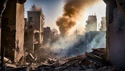 Destroyed city in an active warzone - obrazy, fototapety, plakaty