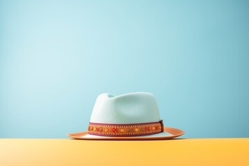 a fedora hat placed on a smooth surface - obrazy, fototapety, plakaty