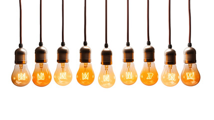Hanging light bulbs cut pit. Vintage light bulbs hanging on transparent background