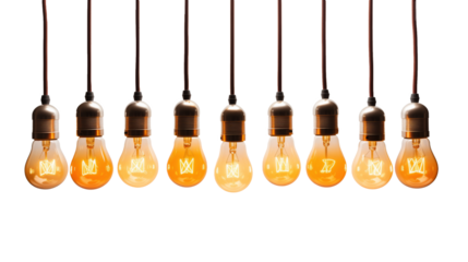 Hanging light bulbs cut pit. Vintage light bulbs hanging on transparent background