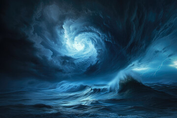 Raging Cyclone: Midnight Ocean Chaos - obrazy, fototapety, plakaty