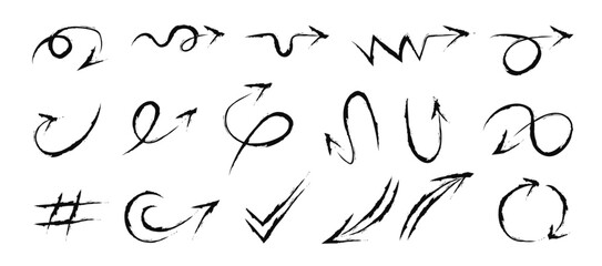 Grunge arrows vector set. Abstract design of direction vector elements various shapes symbols