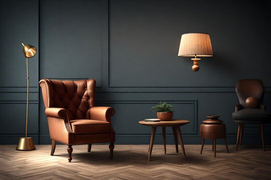 an AI image featuring a classic armchair and lamp within an interior scene