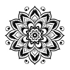 Fototapeta premium Flower mandala pattern on white background for decoration. Mandala coloring page. Round ornament pattern