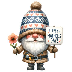 Cute Watercolor Gnome Mother's Day Clipart Illustration