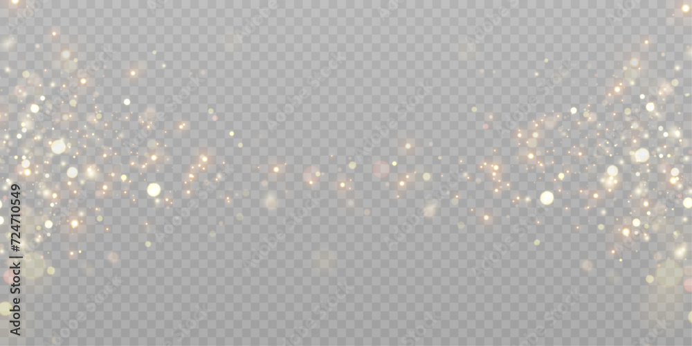 Poster abstract magical light dust effect with golden bokeh highlights on a transparent background. christm