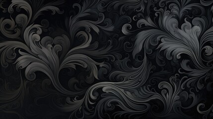 Elegant Black Inky Swirls. Swirling inky patterns on a black background evoke elegance.