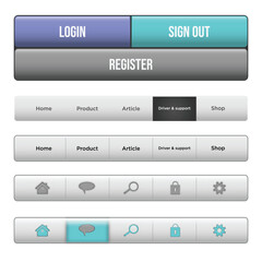 Set of 3D glossy action web button vector design Vector.