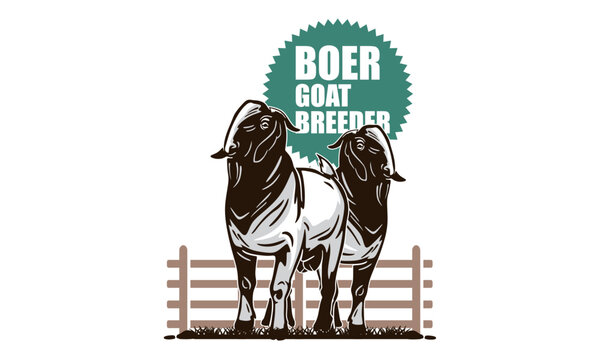 GREAT BOER GOAT LOGO, silhouette of big and strong ram at breeding farm vector illustrations