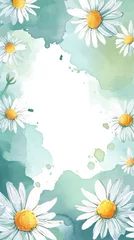 Selbstklebende Fototapeten Daisies on Aquamarine Watercolor Splash. Daisy flowers on a textured aquamarine watercolor splash background. © Oksana Smyshliaeva