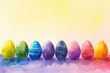 Vibrant Watercolor Easter Eggs on White. A collection of colorful watercolor Easter eggs scattered on a white background.