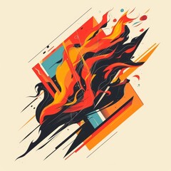 T-shirt design featuring representation of a flaming abstract