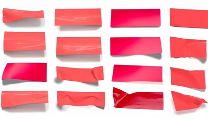pink adhesive tapes torn sticky tape set wrinkled red adhesive tape pieces